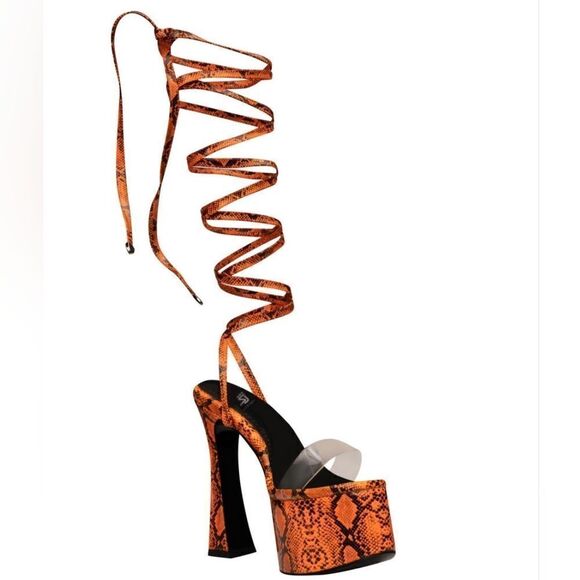 Shane Justin Anaconda Exotic Dancer Gladiator Platform Stripper Heel Neon Orange - Picture 3 of 14